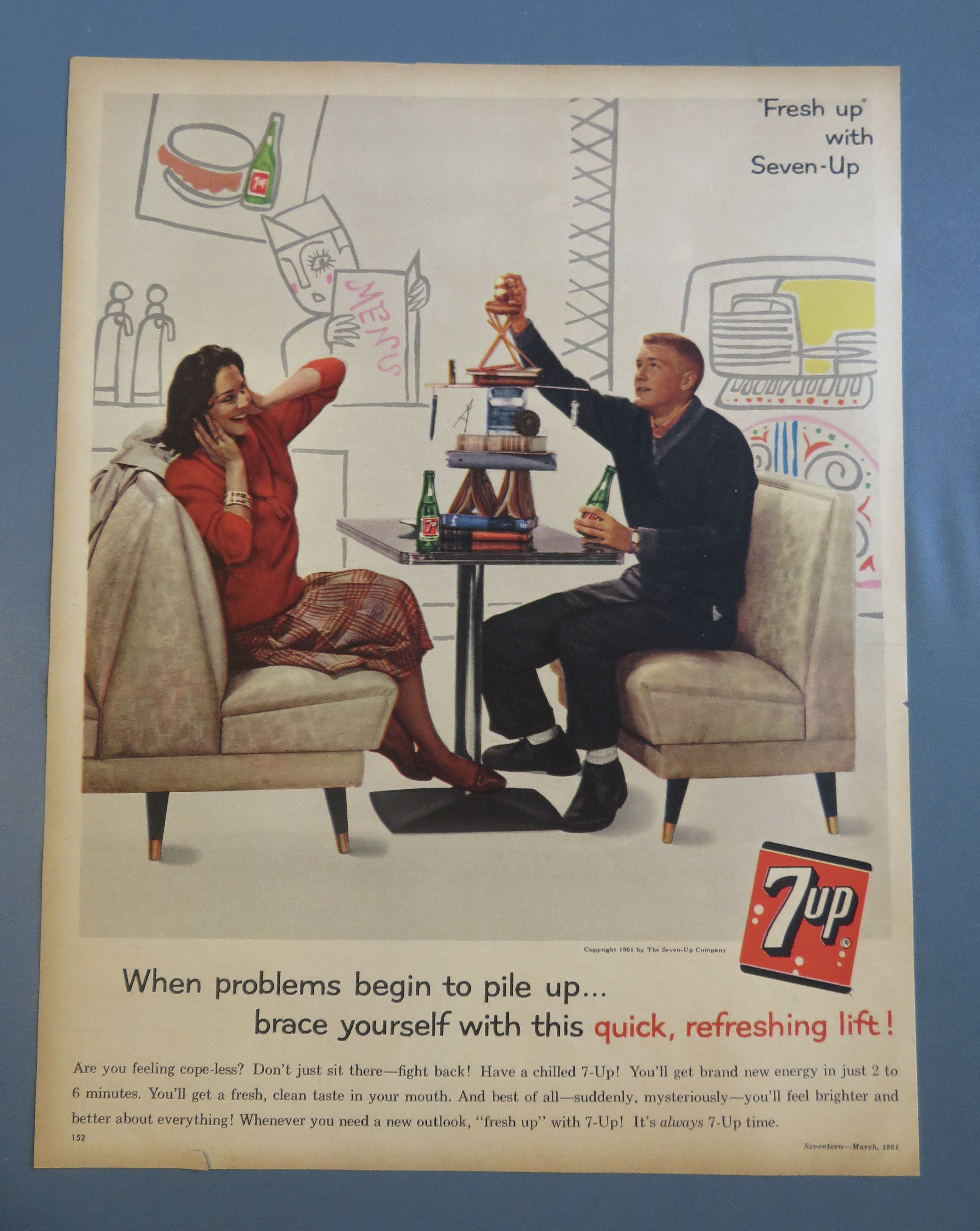 1961 Seven Up (7 Up) with Man Building A Tower