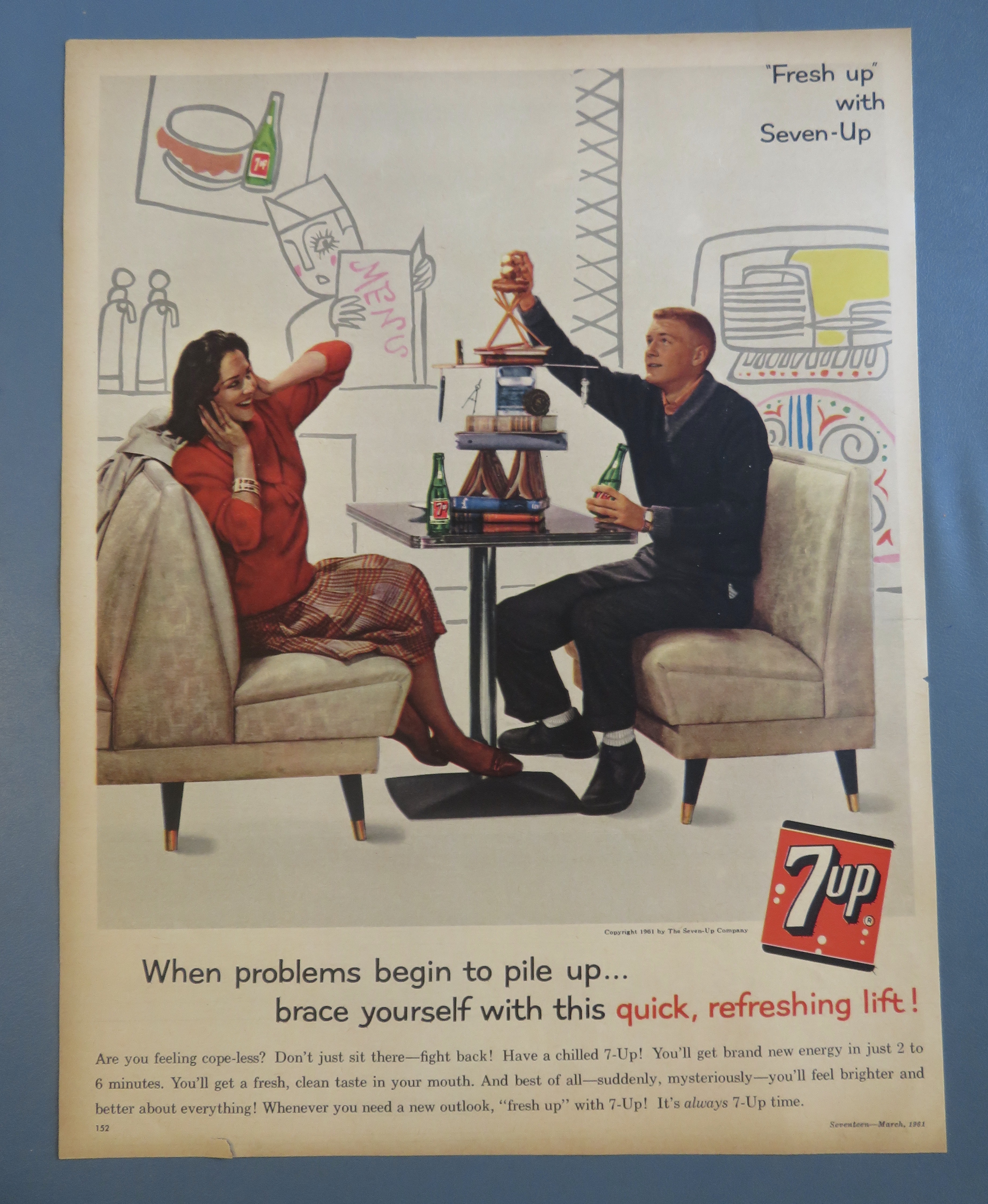 1961 Seven Up (7 Up) with Man Building A Tower