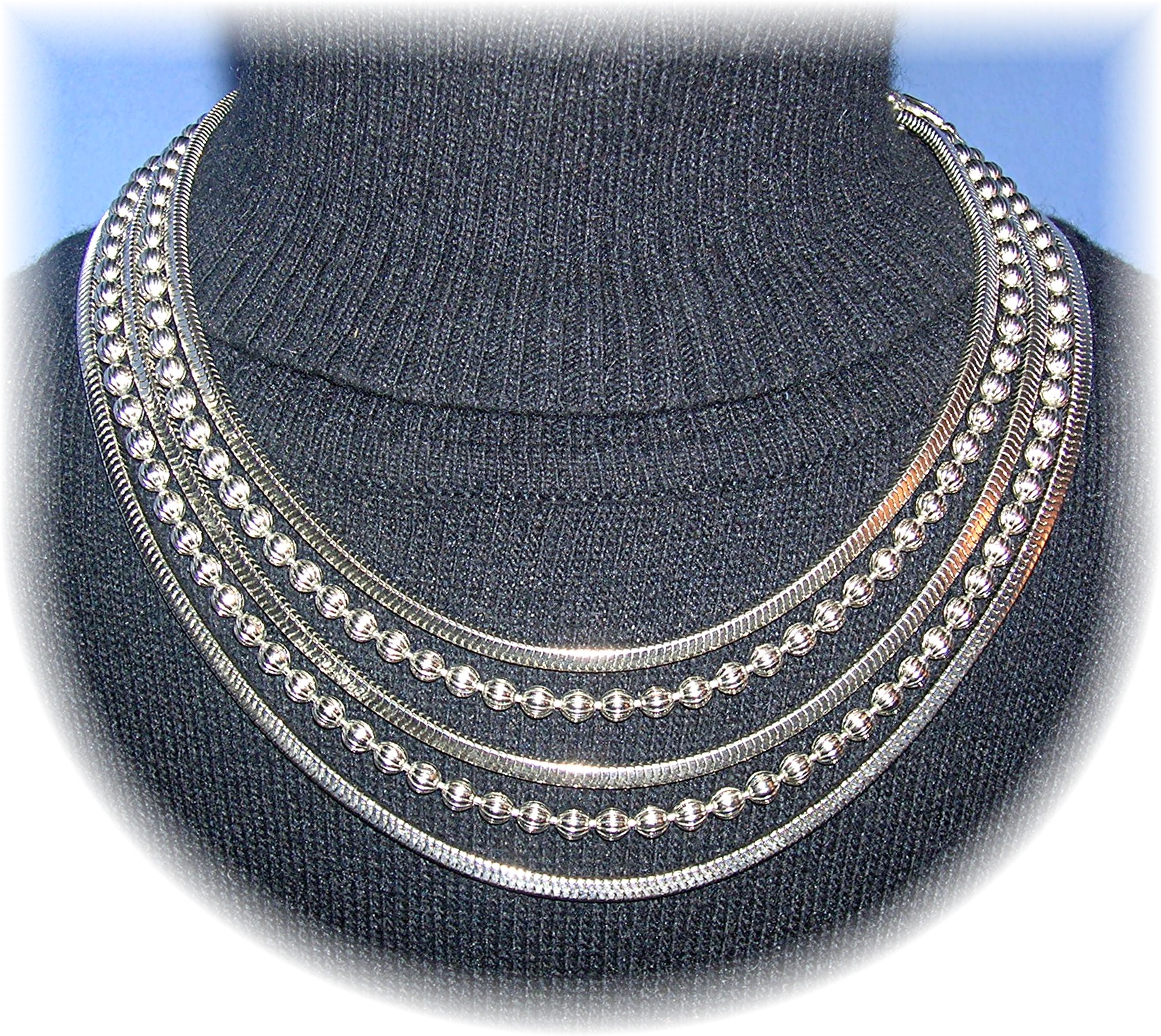 17 Inch 5 Strand Silvertone Necklace