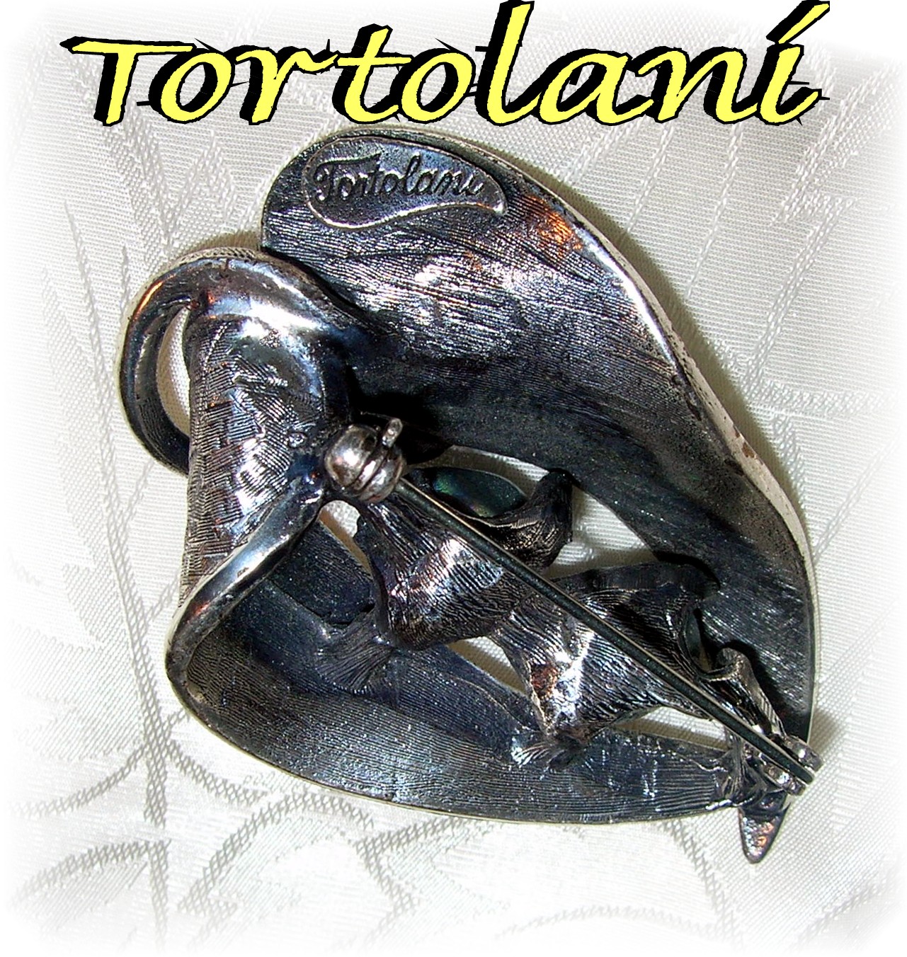 2 1/4 Inch Silver and Pearl Signed Tortolani Brooch