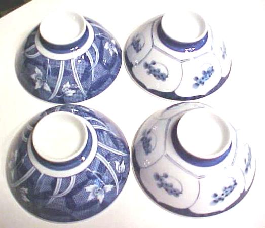 Rice Bowls + Chop Stick Rests  Blue and White