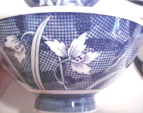 Rice Bowls + Chop Stick Rests  Blue and White