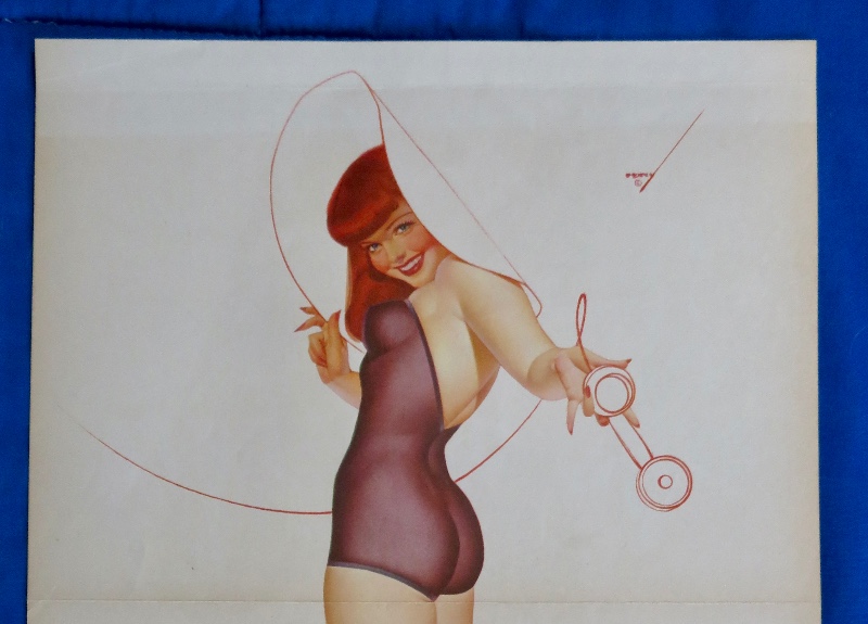 Original 1946 Sexy Pin Up Girl Wearing A Purple Nightie While Holding The Telephone By George Petty