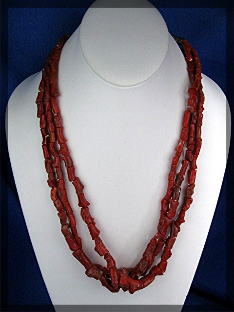 Navajo Mediterranean Coral 3 Strand Necklace Antique