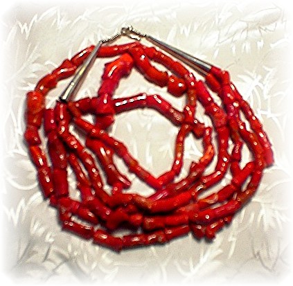 Navajo Mediterranean Coral 3 Strand Necklace Antique