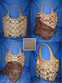 Coach Leather Fabric Signature ERGO Tote Bag