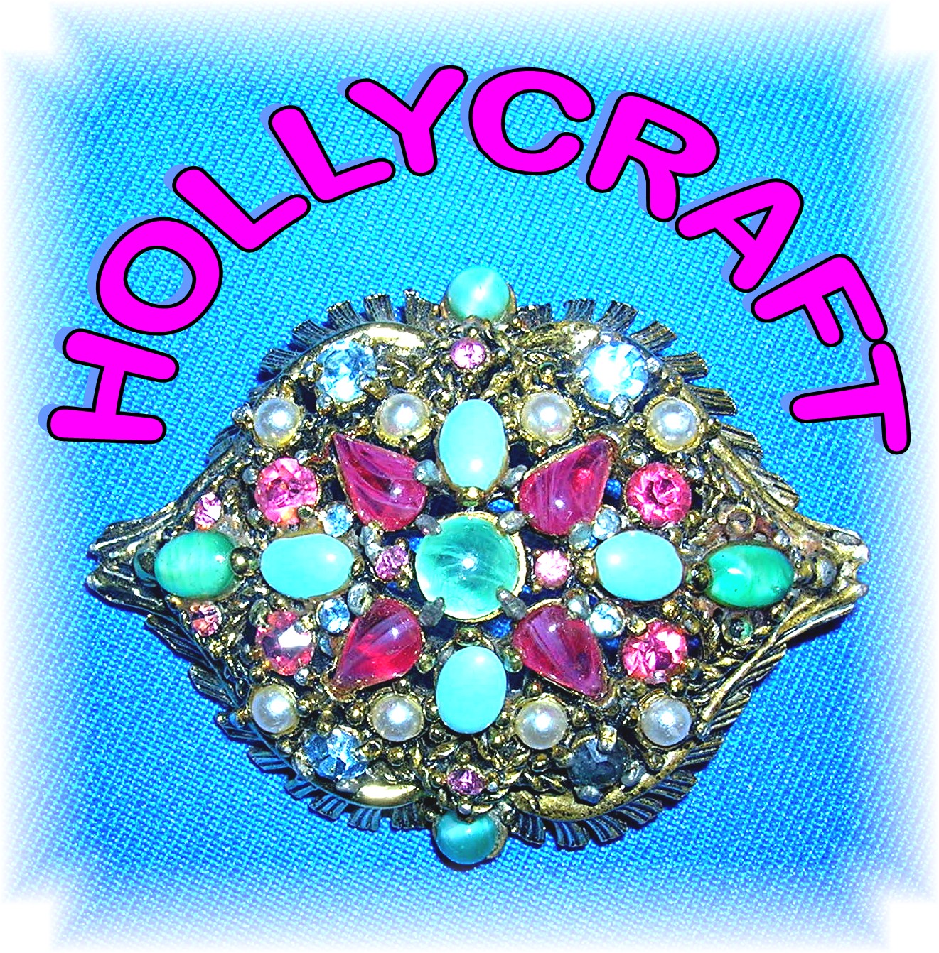 Cabochon  HOLLYCRAFT Jewelled Brooch