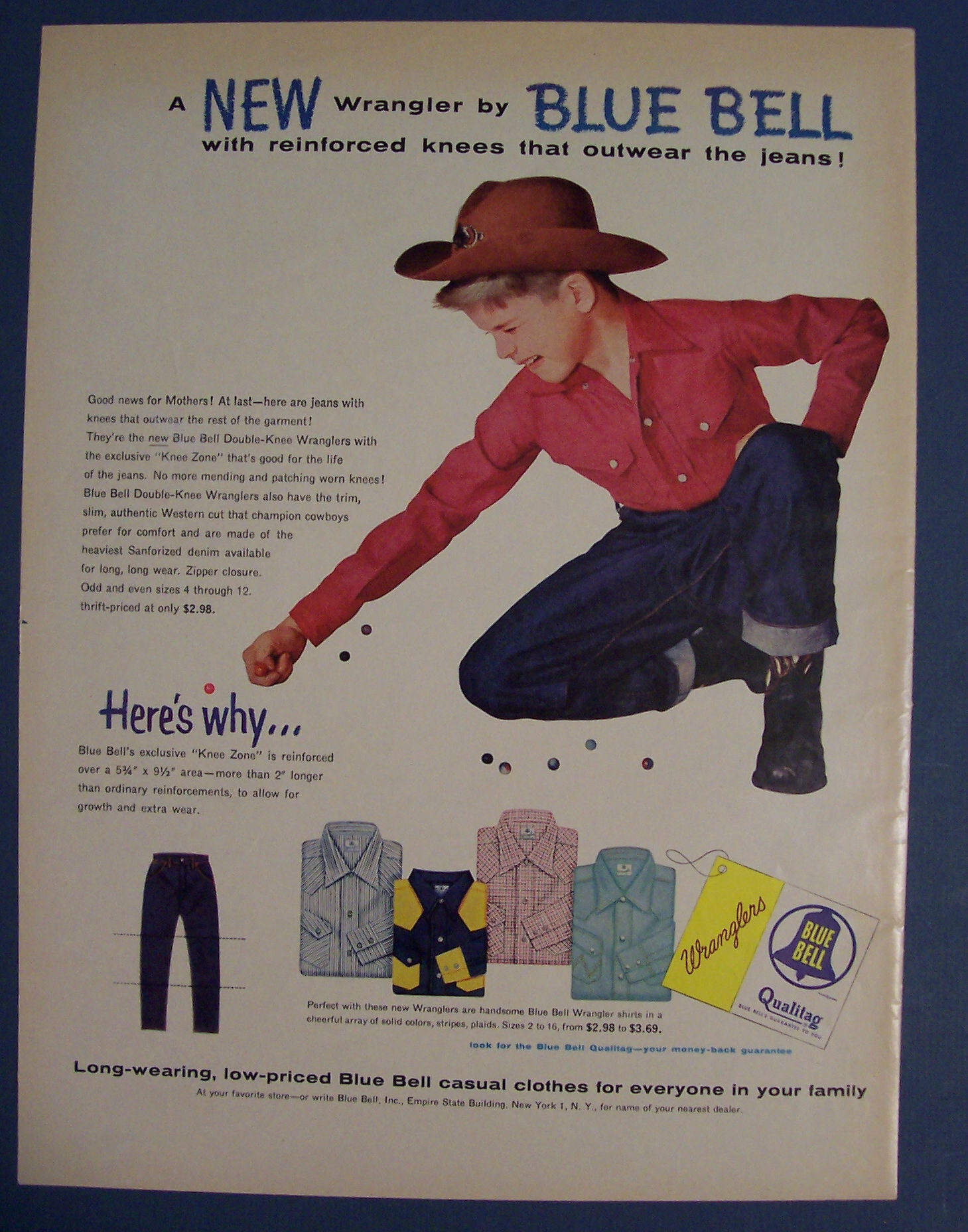 1955 Blue Bell Wranglers with Boy Playing Marbles