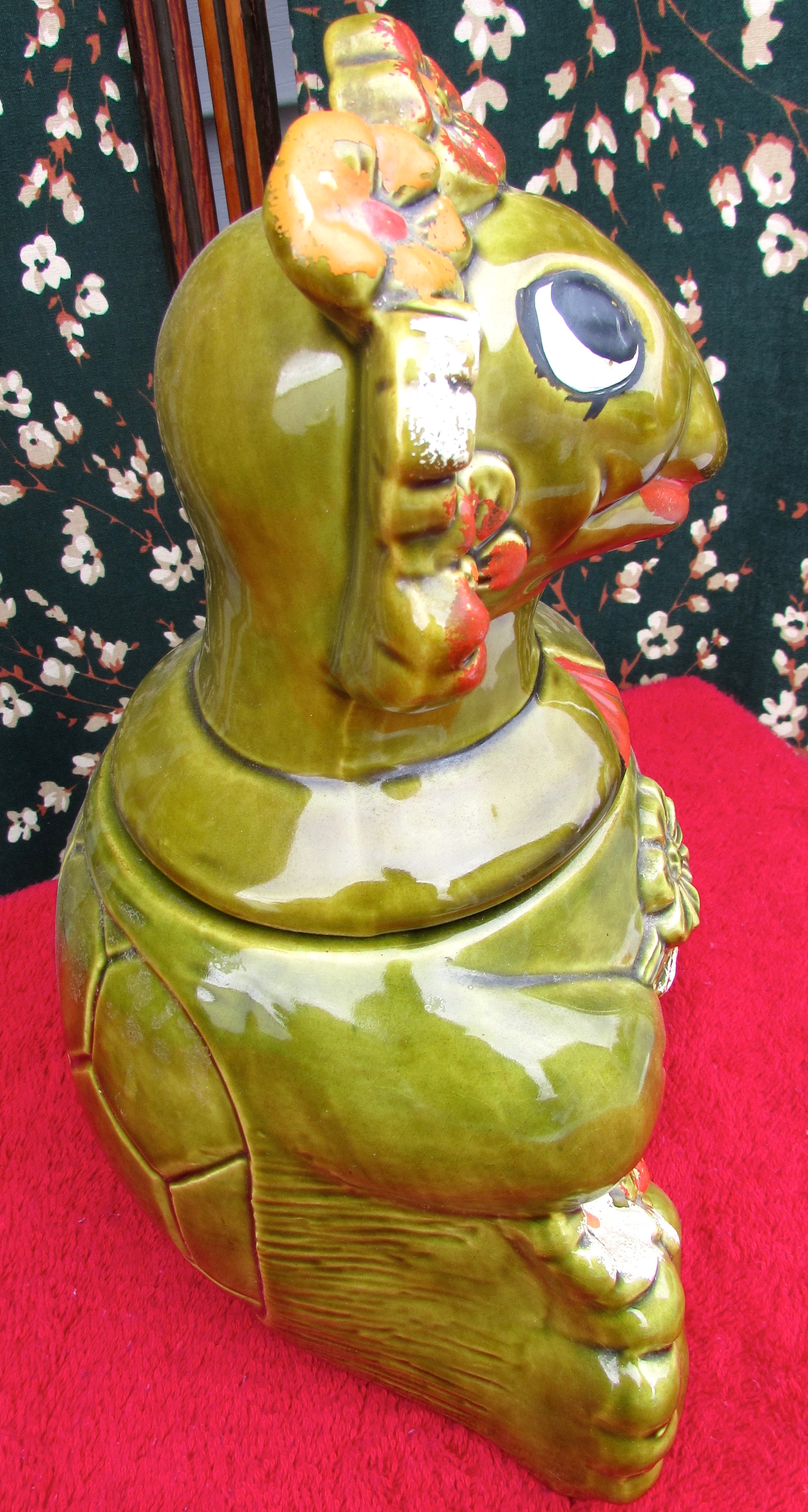 California Originals Sitting Turtle Cookie Jar Flowers