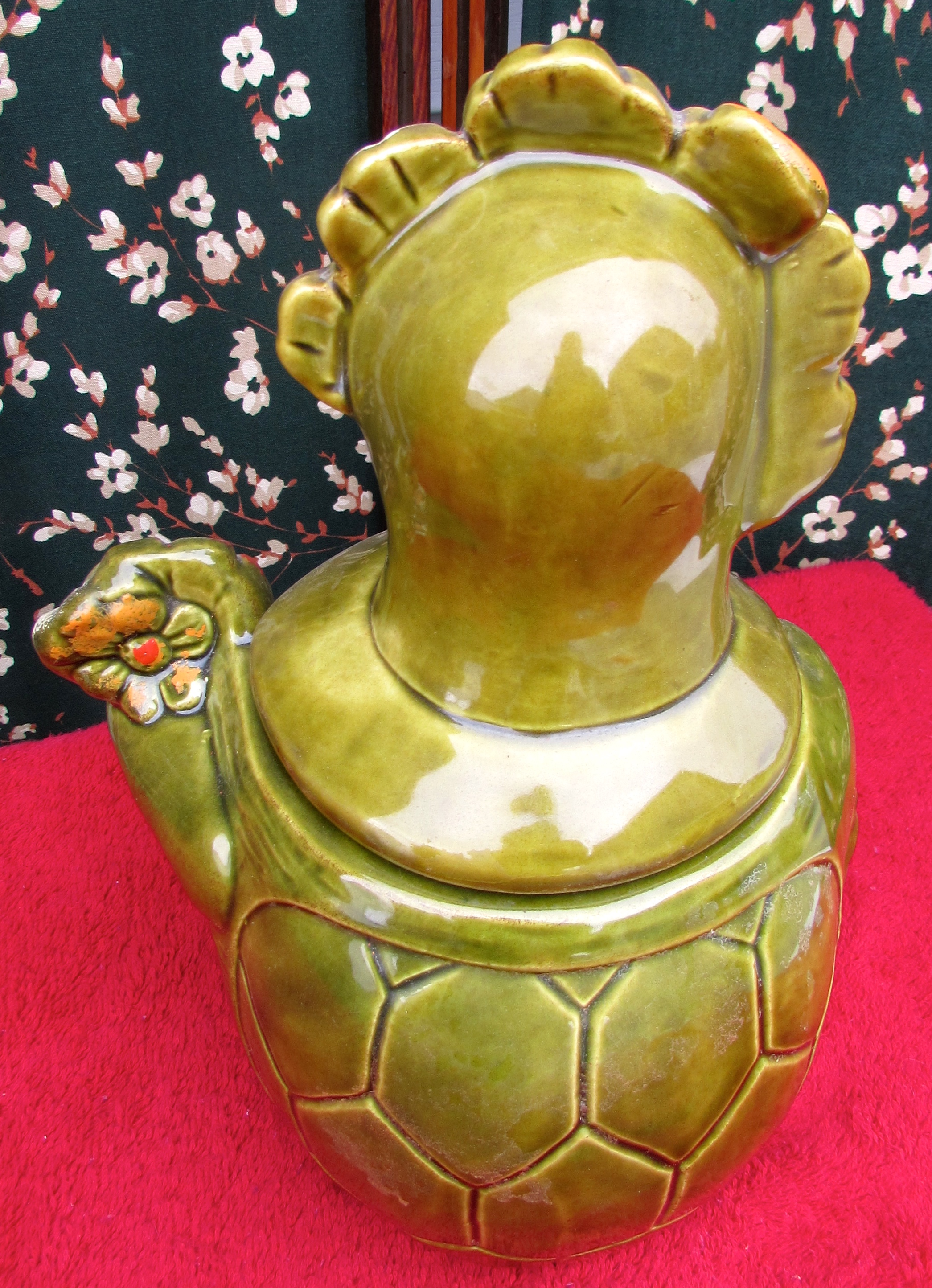 California Originals Sitting Turtle Cookie Jar Flowers