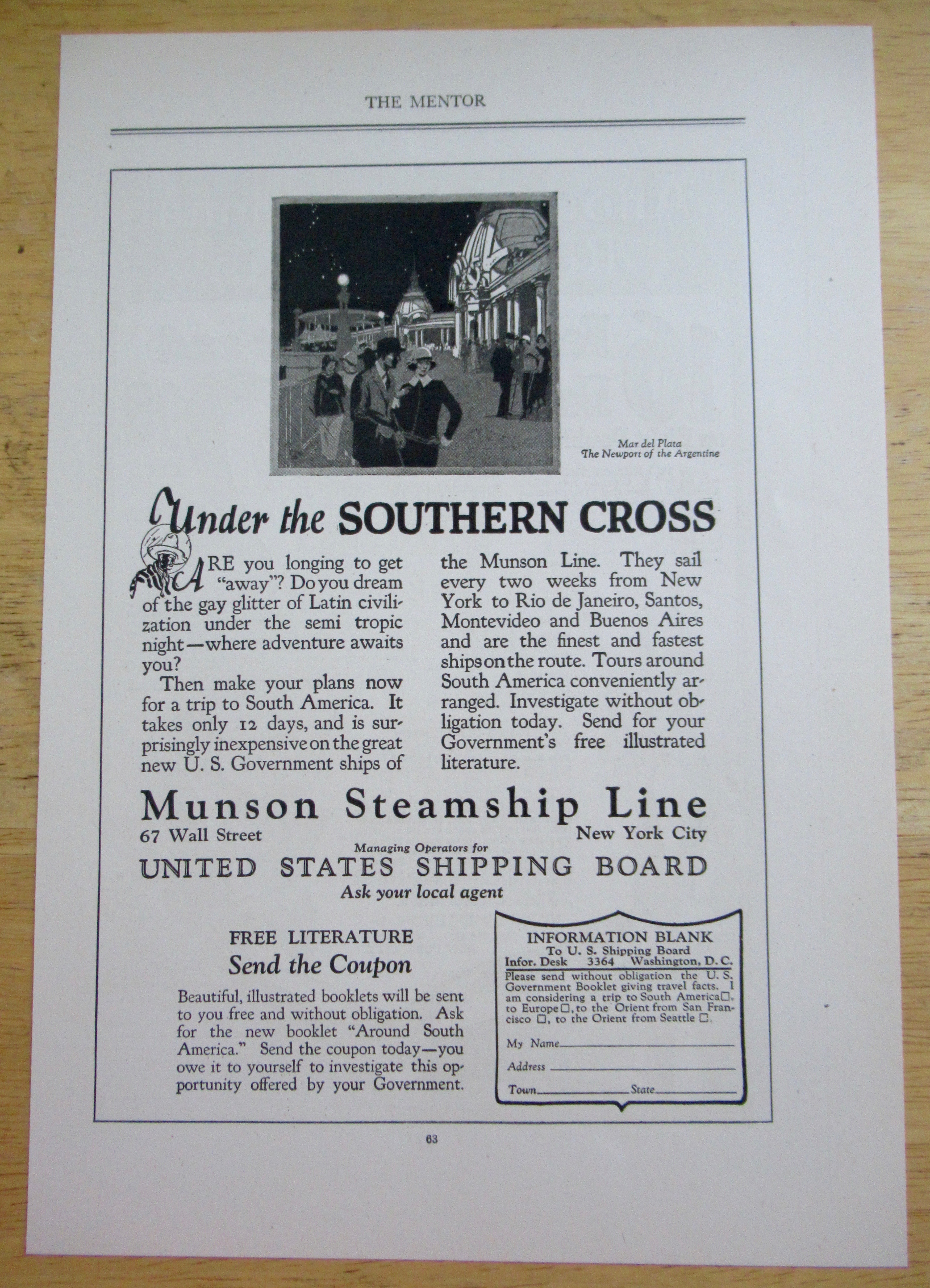 1924 Munson Steamship Line with Mar Del Plaza
