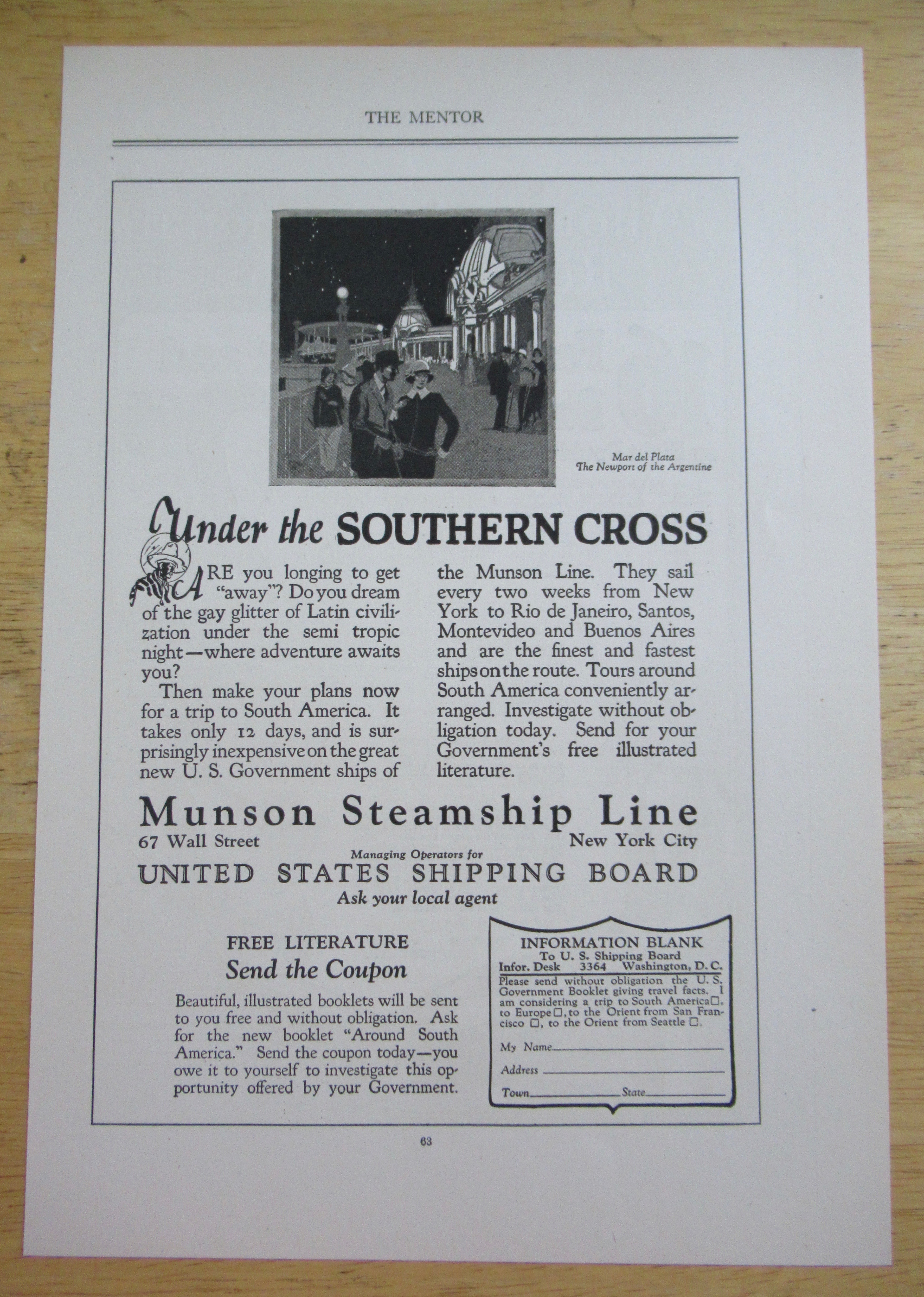 1924 Munson Steamship Line with Mar Del Plaza
