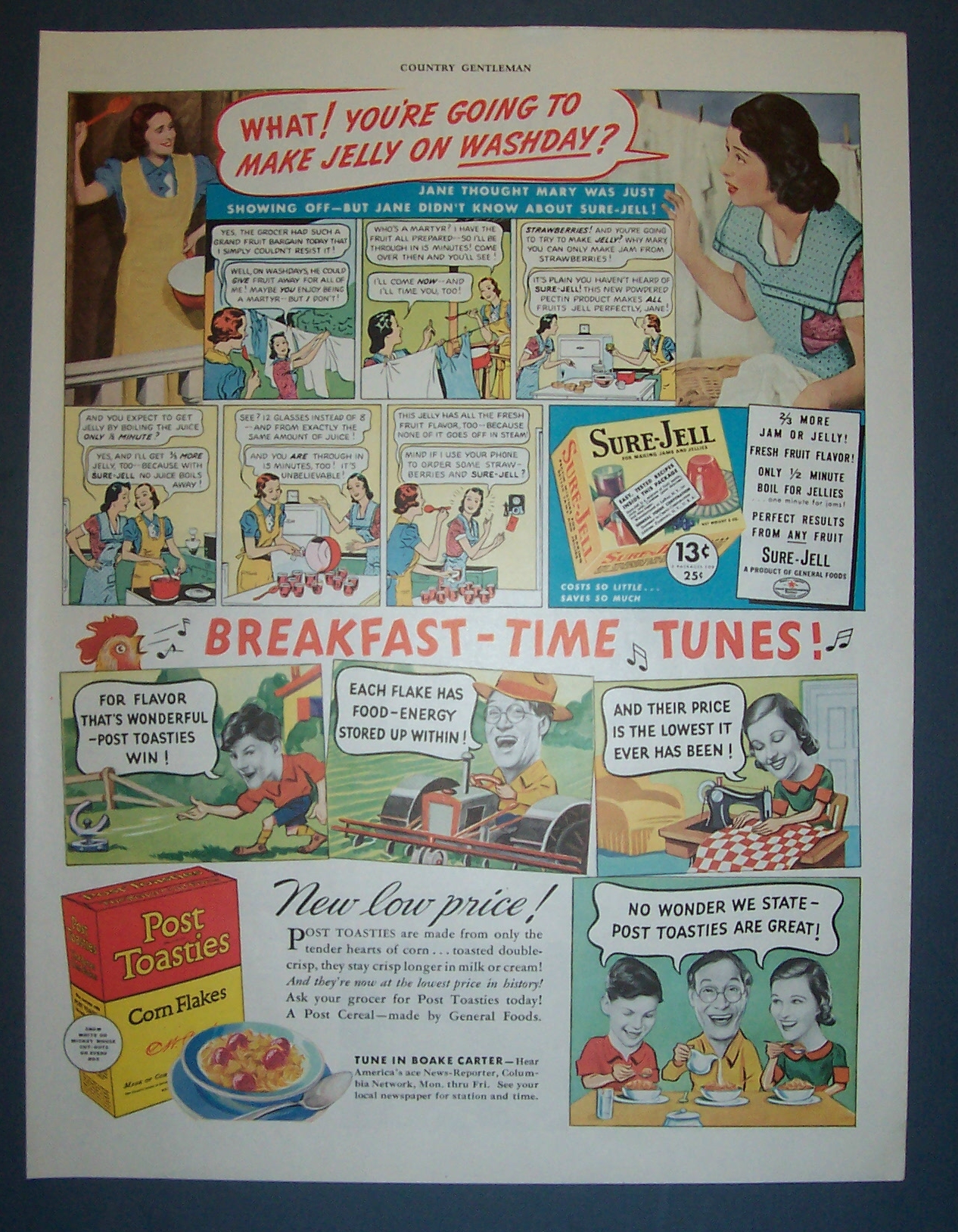 1938  Sure - Jell  &  Post  Toasties  Corn  Flakes