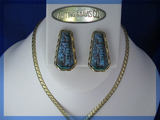 WHITING and DAVIS Goldtone Snake Necklace Earrings