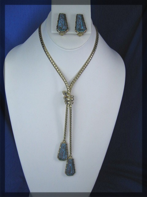 WHITING and DAVIS Goldtone Snake Necklace Earrings