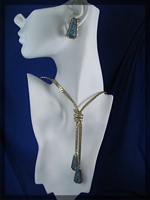 WHITING and DAVIS Goldtone Snake Necklace Earrings
