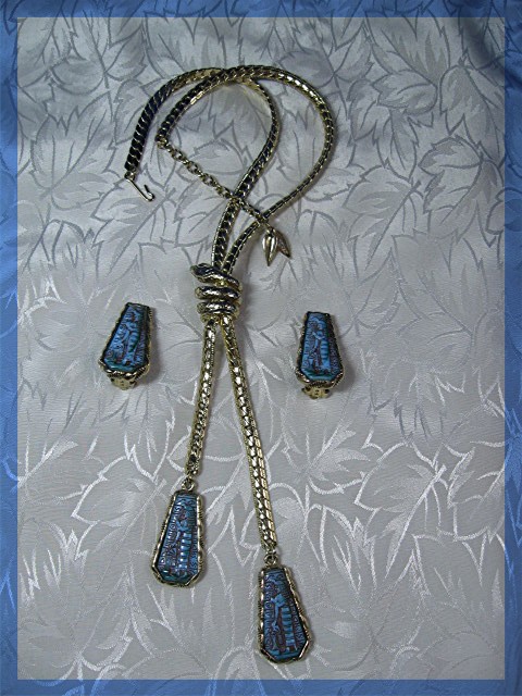 WHITING and DAVIS Goldtone Snake Necklace Earrings