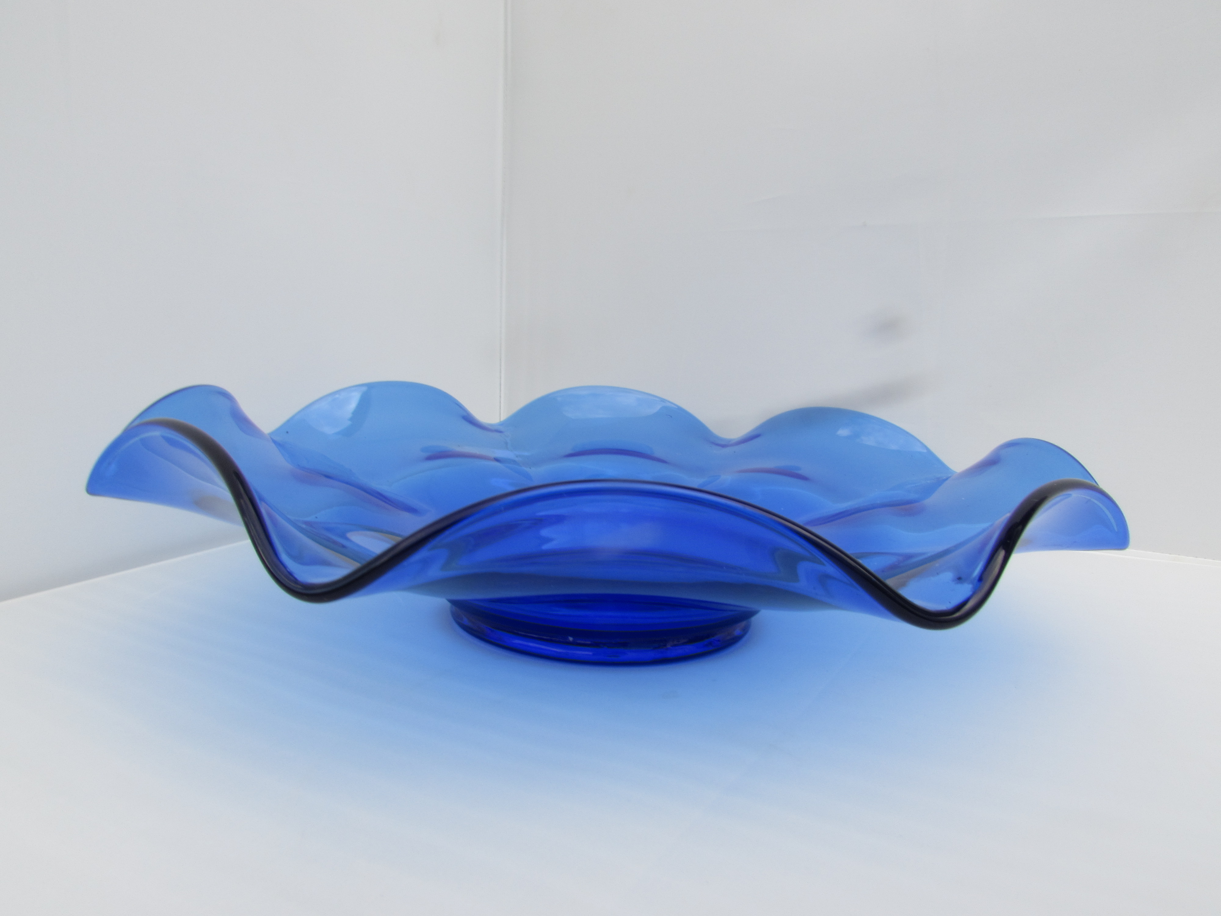 Cobalt Blue Bowl Blown Glass Flared Rim