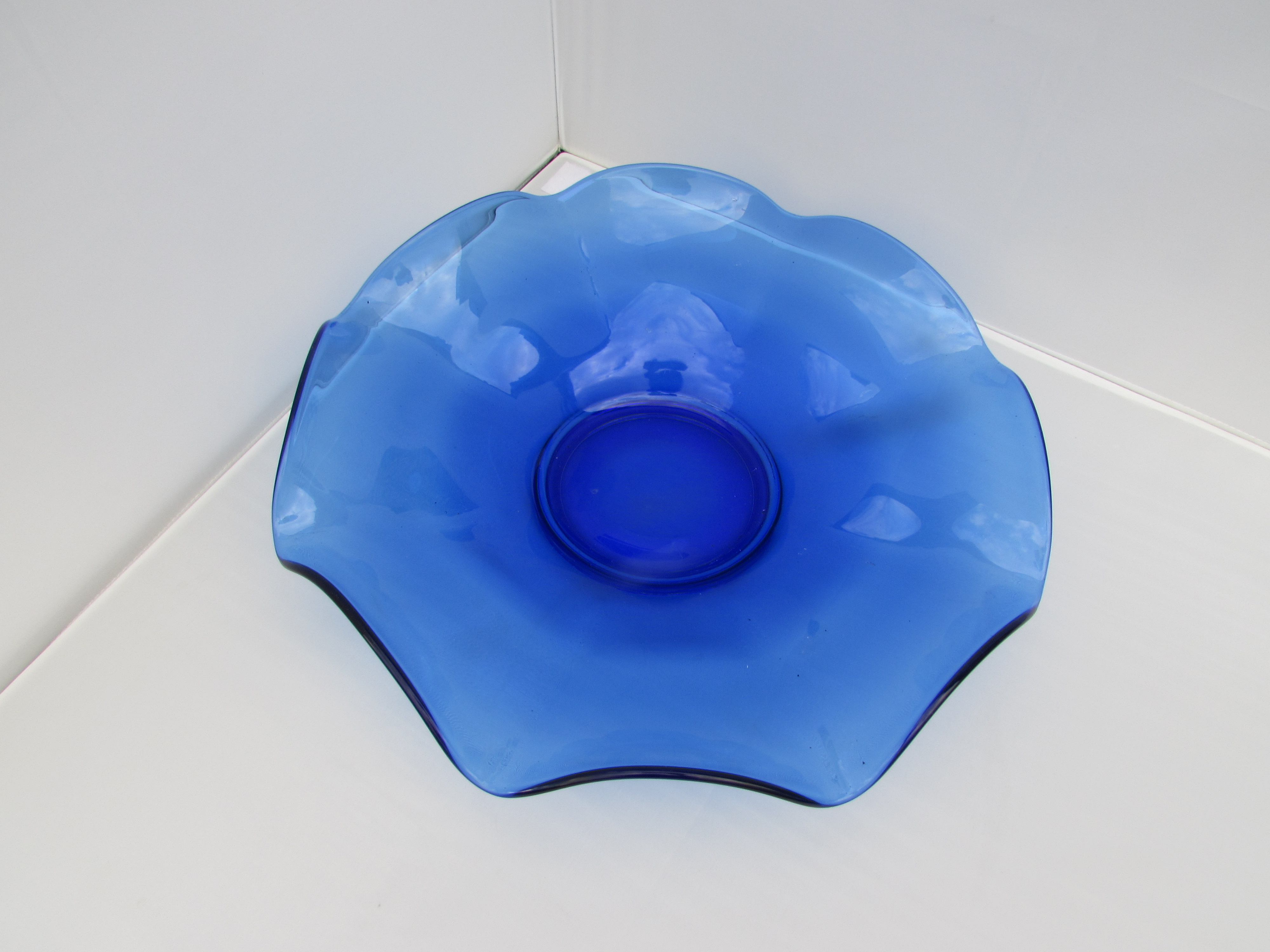 Cobalt Blue Bowl Blown Glass Flared Rim