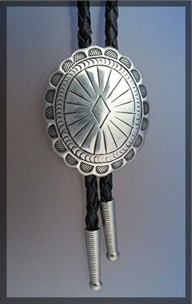 Native American Sterling Silver Concho Leather BOLO