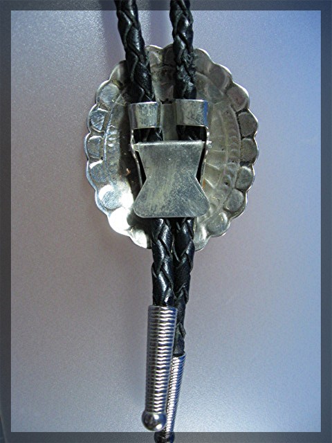 Native American Sterling Silver Concho Leather BOLO