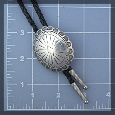 Native American Sterling Silver Concho Leather BOLO