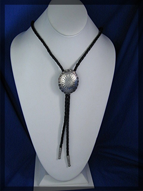 Native American Sterling Silver Concho Leather BOLO