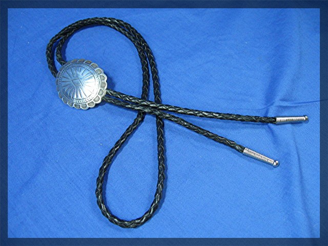 Native American Sterling Silver Concho Leather BOLO