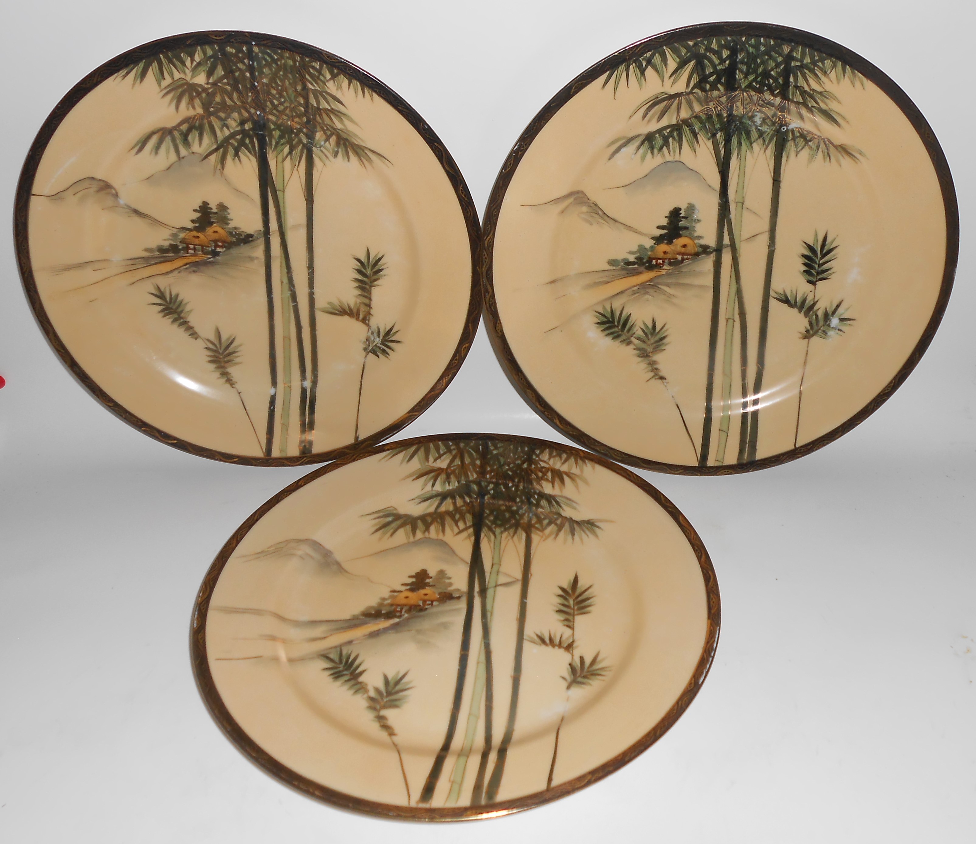 Nishida Japan Porcelain China 22k Yellow Black Bamboo F