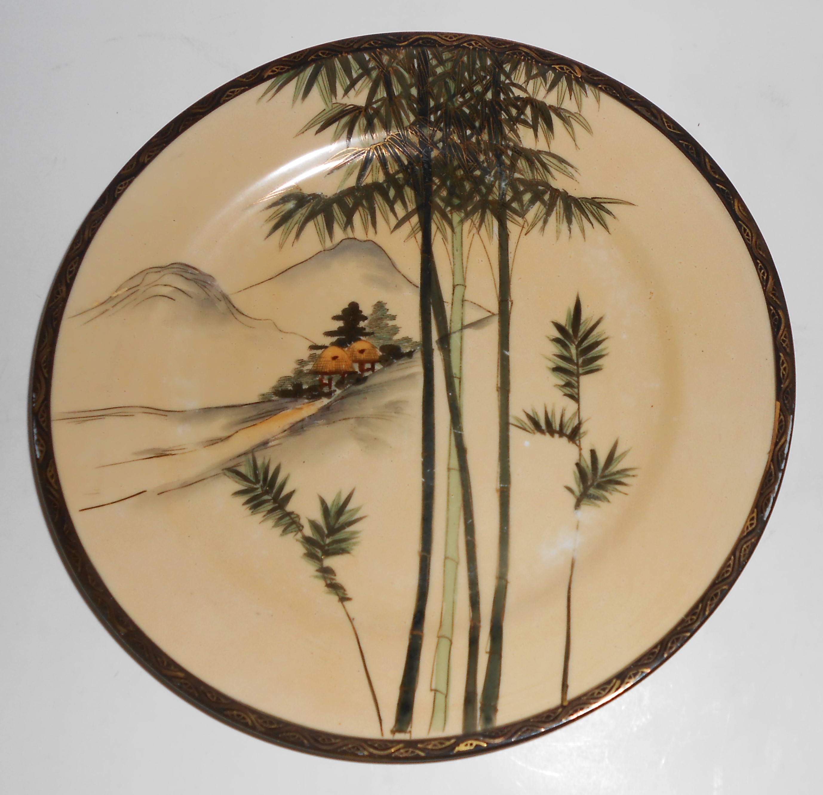 Nishida Japan Porcelain China 22k Yellow Black Bamboo F
