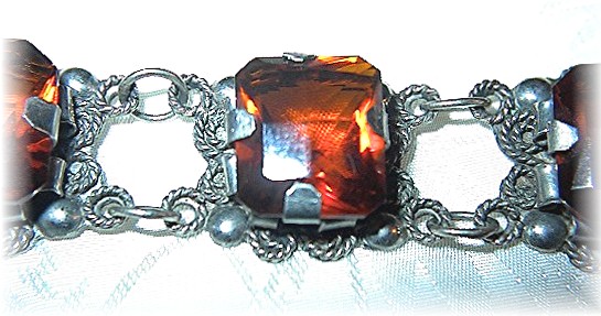 Vintage Silver Amber Glass Bracelet.