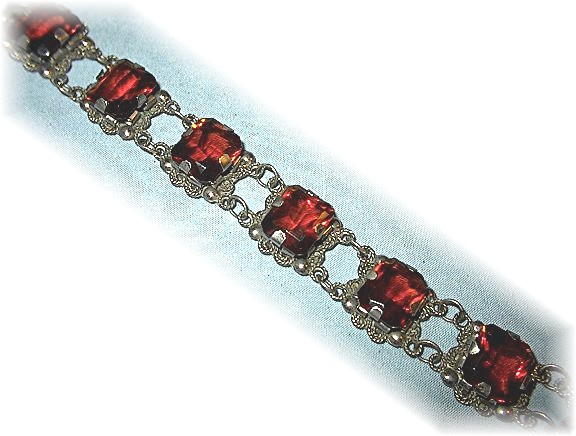Vintage Silver Amber Glass Bracelet.