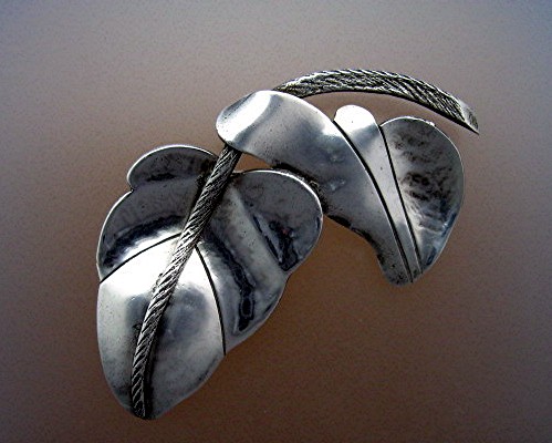 Silver Mexico Leaf Brooch Vintage 3 1/4 Inch
