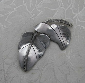 Silver Mexico Leaf Brooch Vintage 3 1/4 Inch
