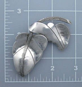 Silver Mexico Leaf Brooch Vintage 3 1/4 Inch