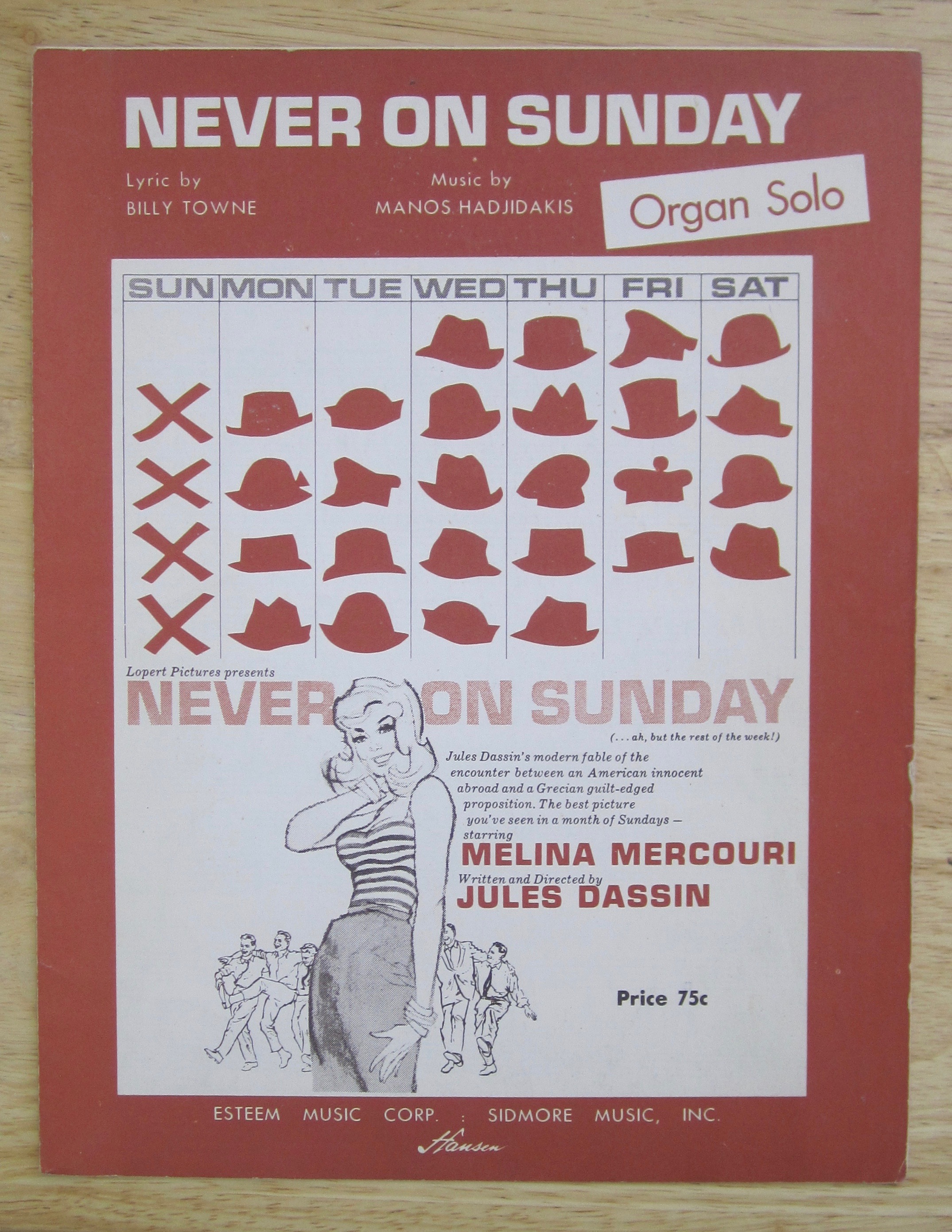 1961 Never On Sunday Sheet Music