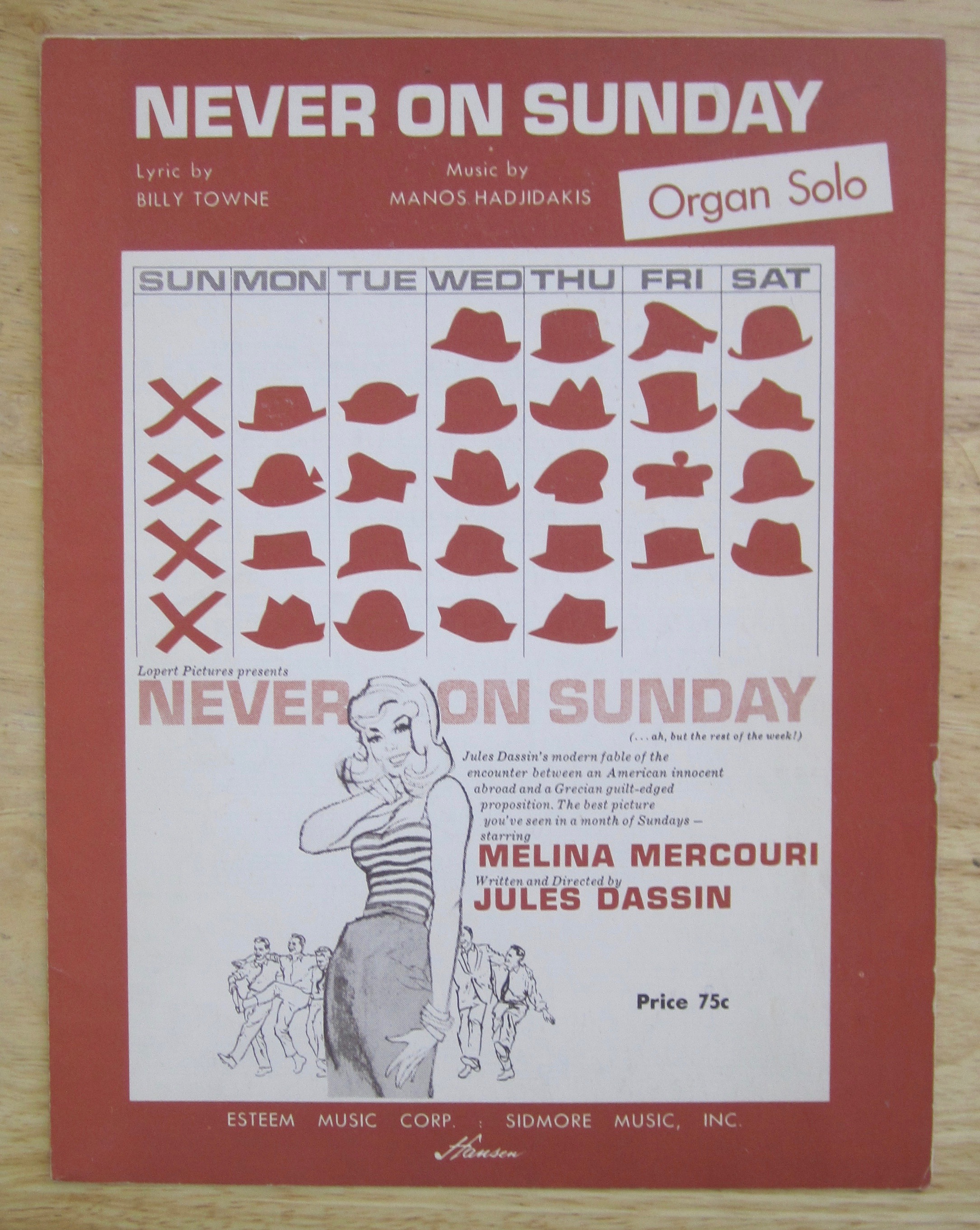 1961 Never On Sunday Sheet Music