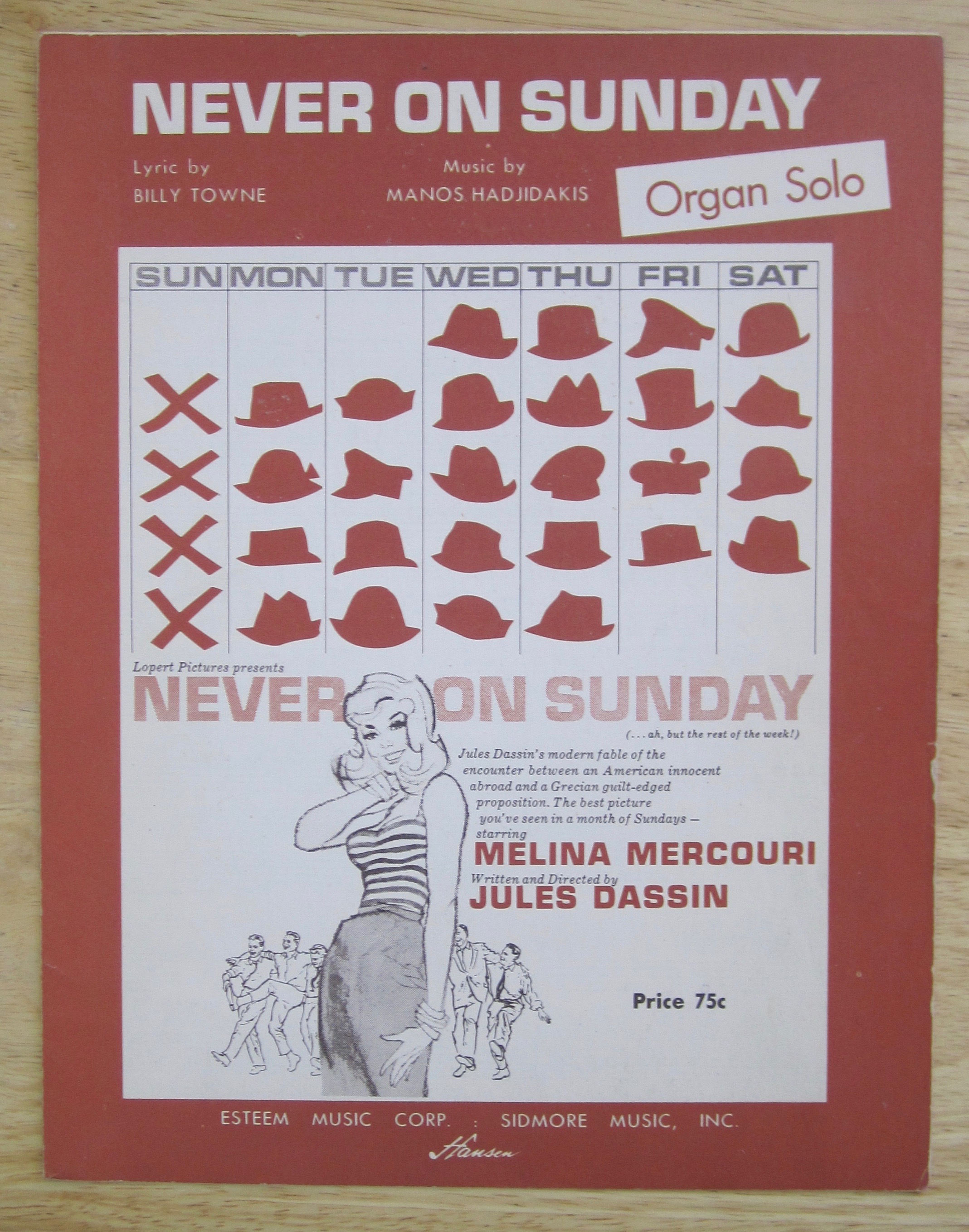 1961 Never On Sunday Sheet Music