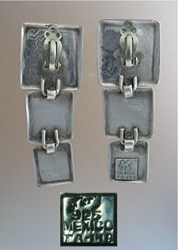 Taxco Mexico Sterling Silver TA-148  Clip Earrings Sign