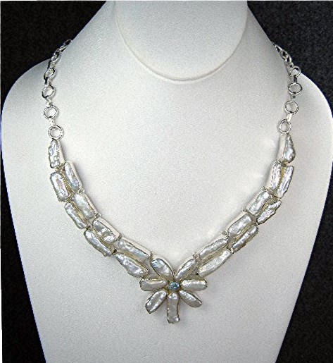 Biwa Pearls Sterling Silver Blue Topaz Necklace