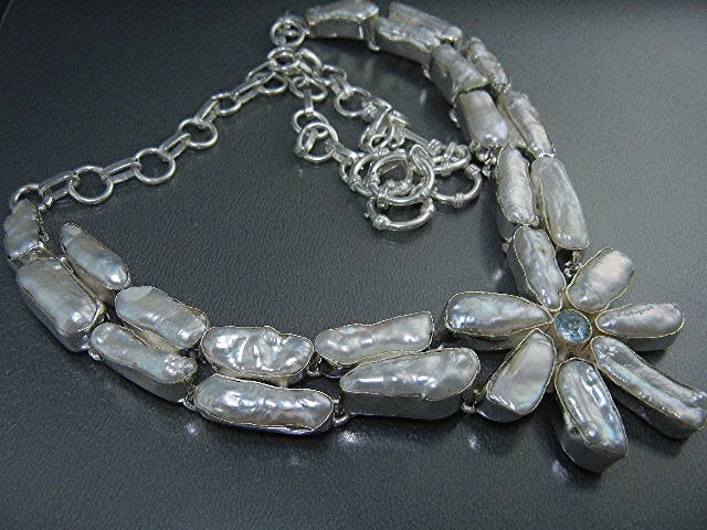 Biwa Pearls Sterling Silver Blue Topaz Necklace