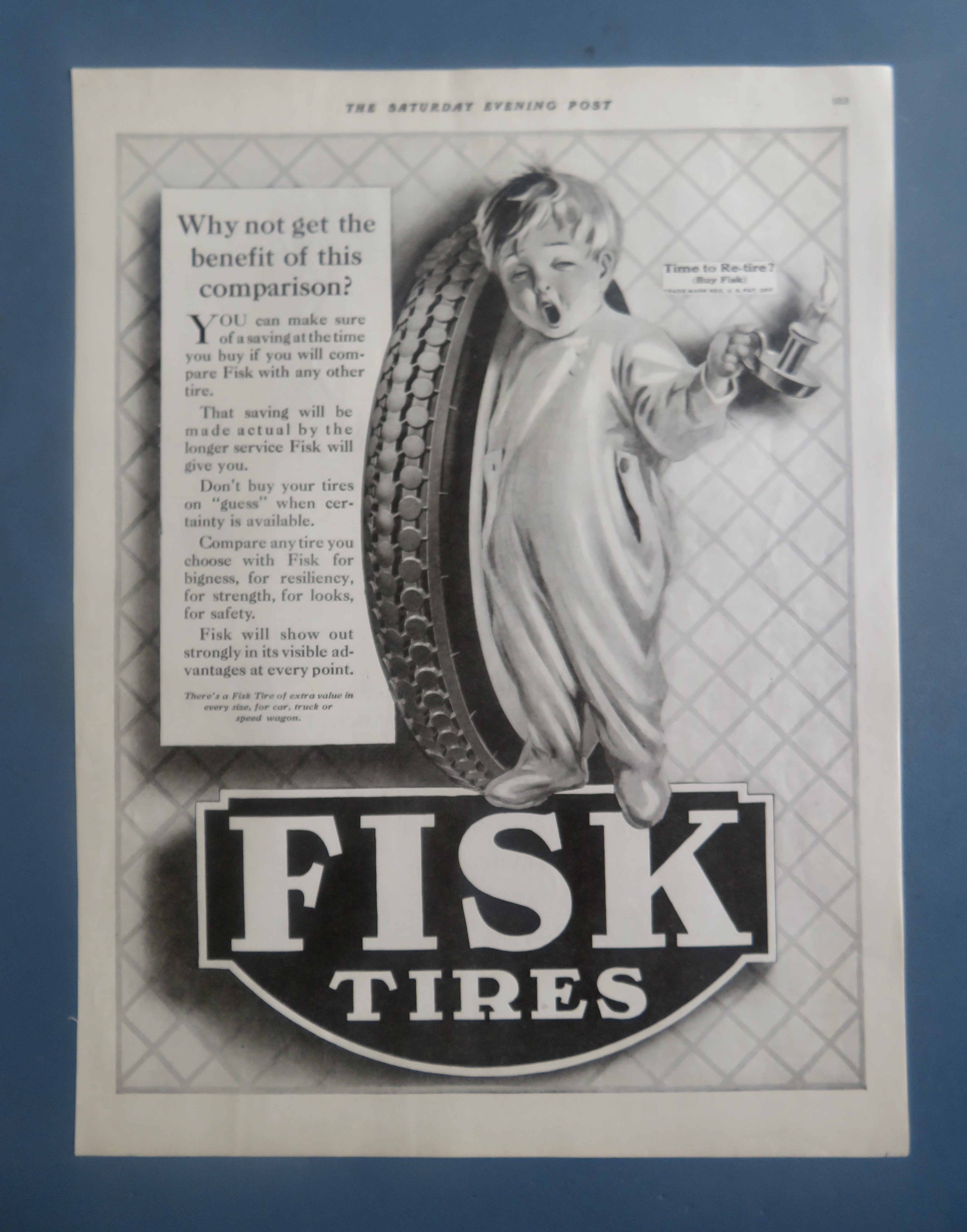 1922 Fisk Tires with Baby Holding Tire w/Candle Yawning