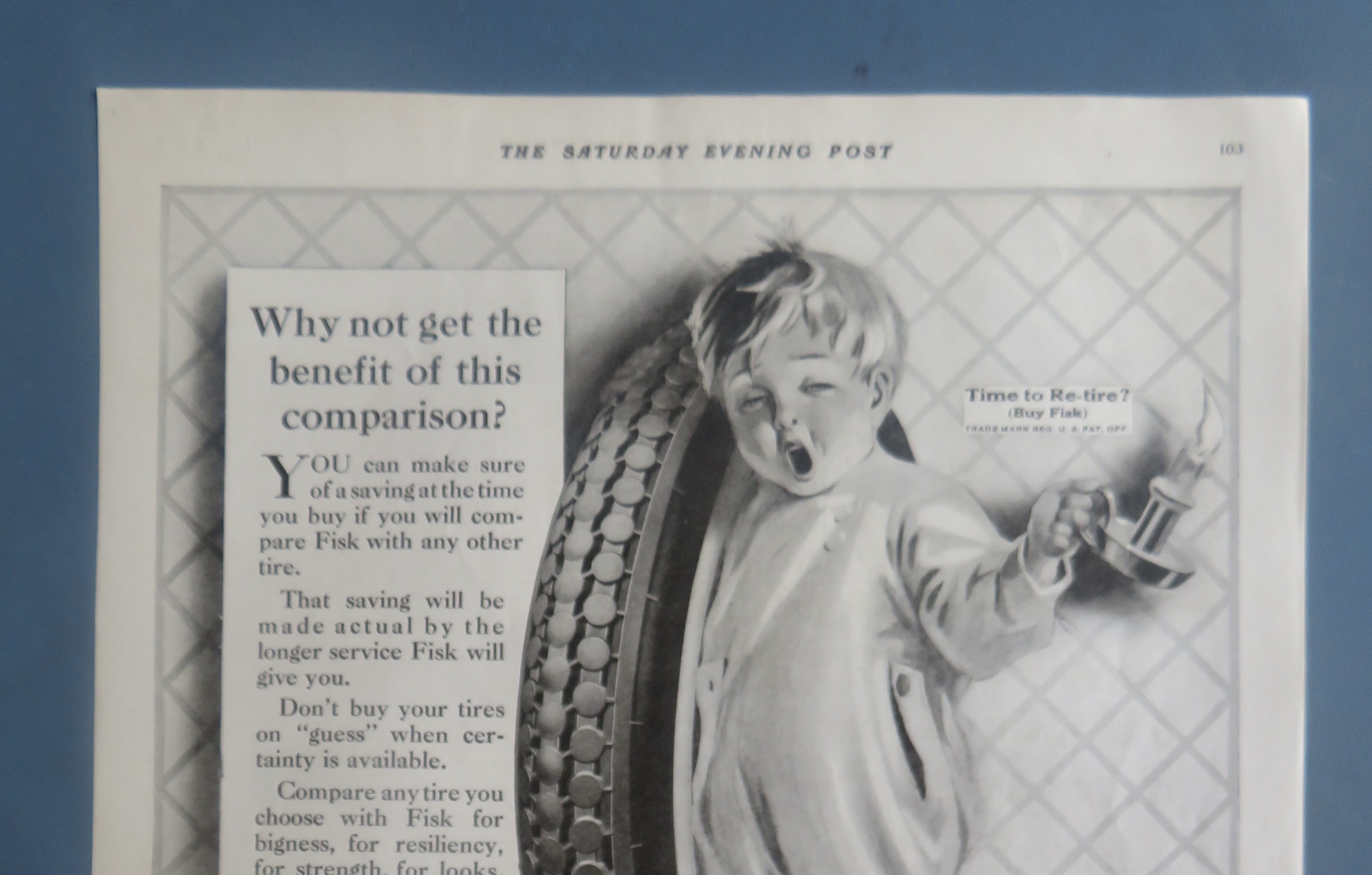 1922 Fisk Tires with Baby Holding Tire w/Candle Yawning