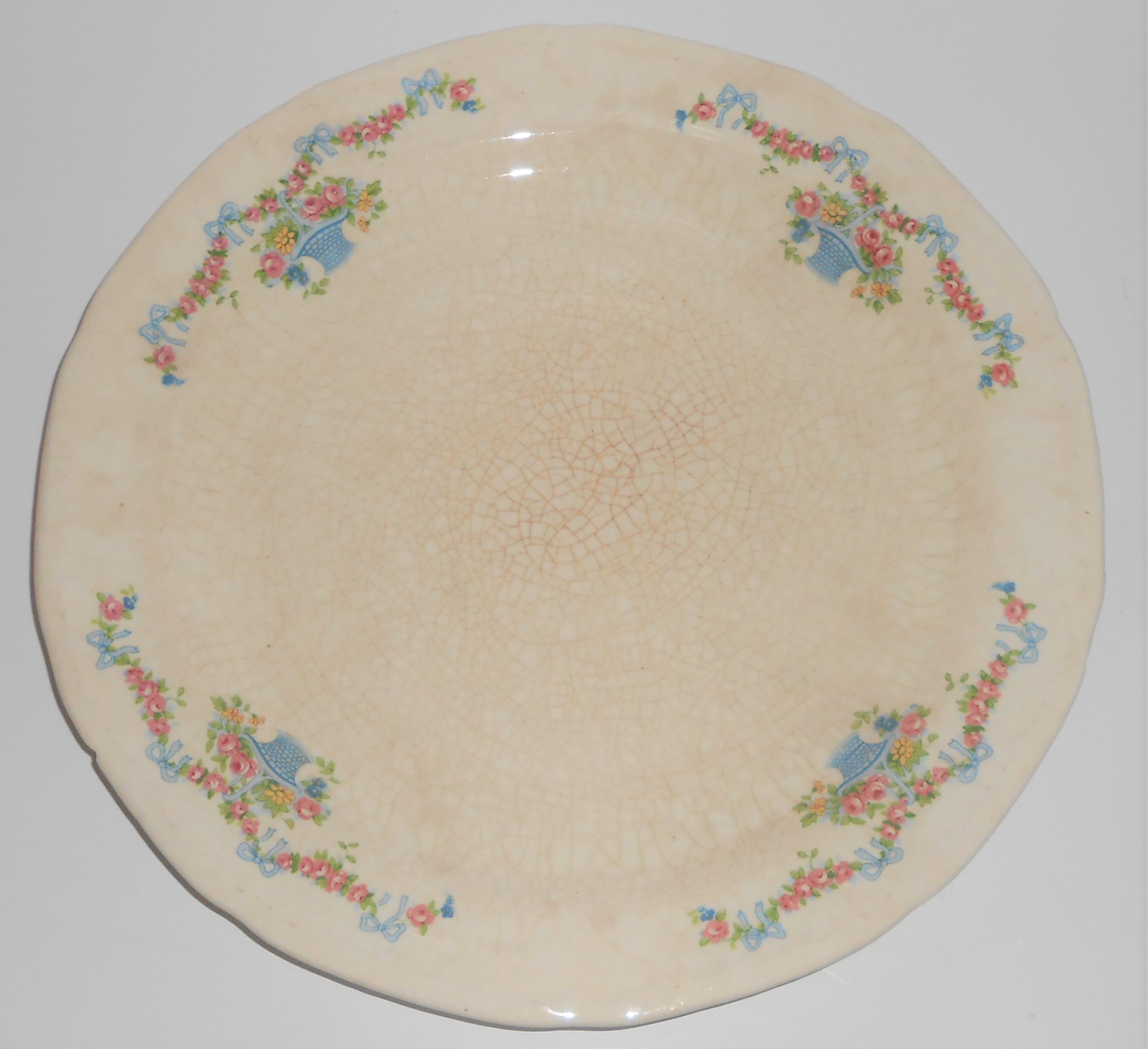 Early Poxon Vernon Pottery Basket w/Floral Garland Dinn