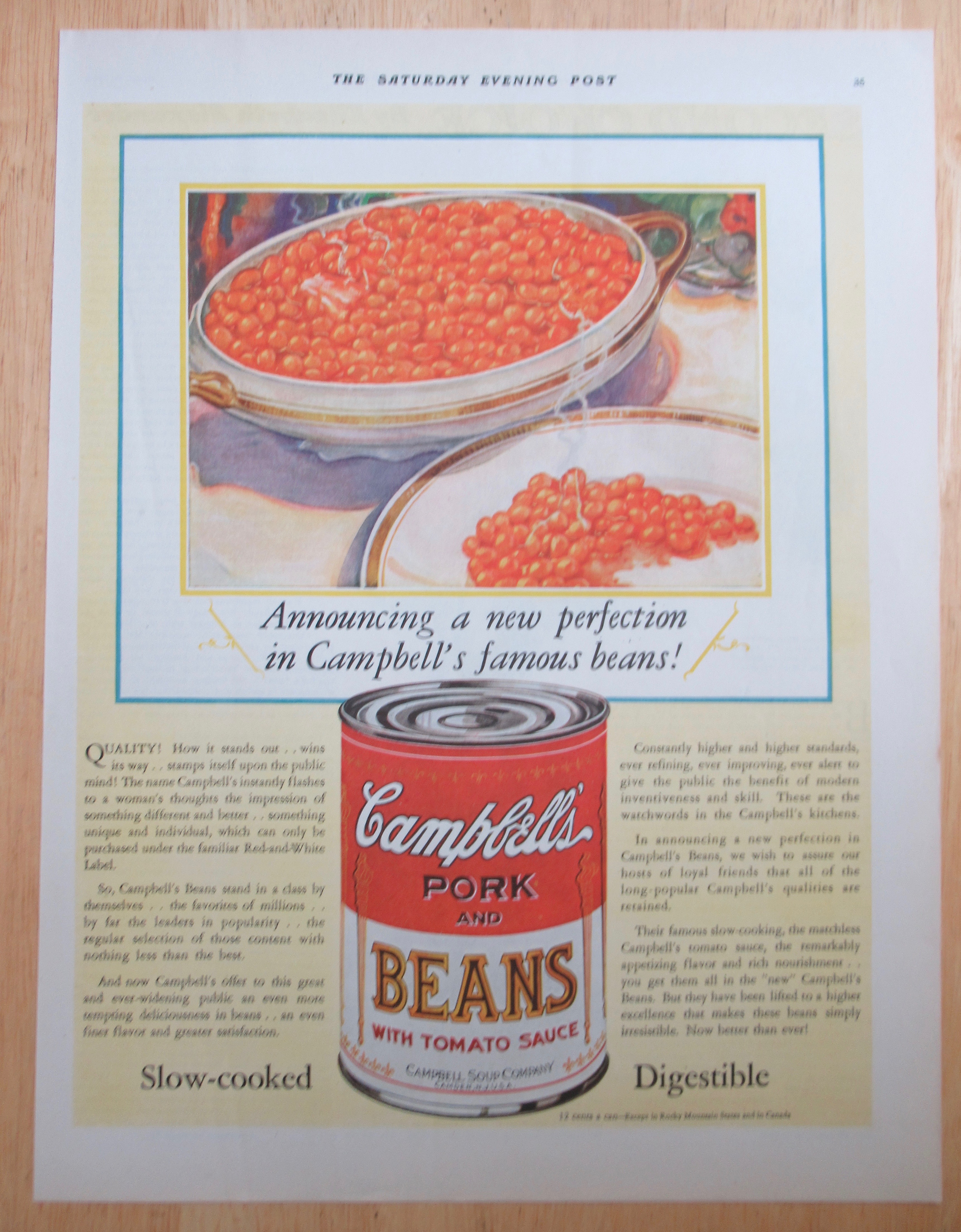 1928 Campbell's Pork and Beans with Bowl & Can of Beans
