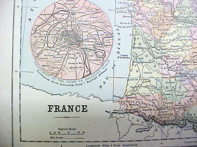 Antique Map France/German Empire 1902 Crowell