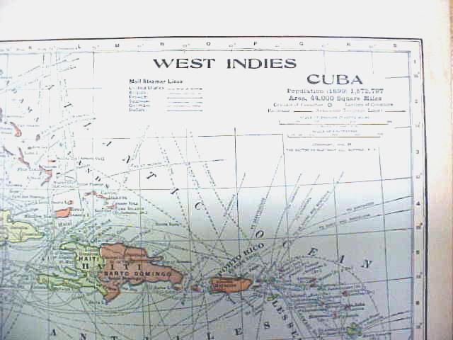 Antique Map West Indies/Cuba/Europe 1902 Crowell