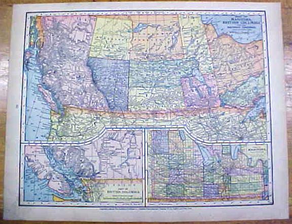 Antique Map Manitoba/British Columbia/Porto Rico 1902