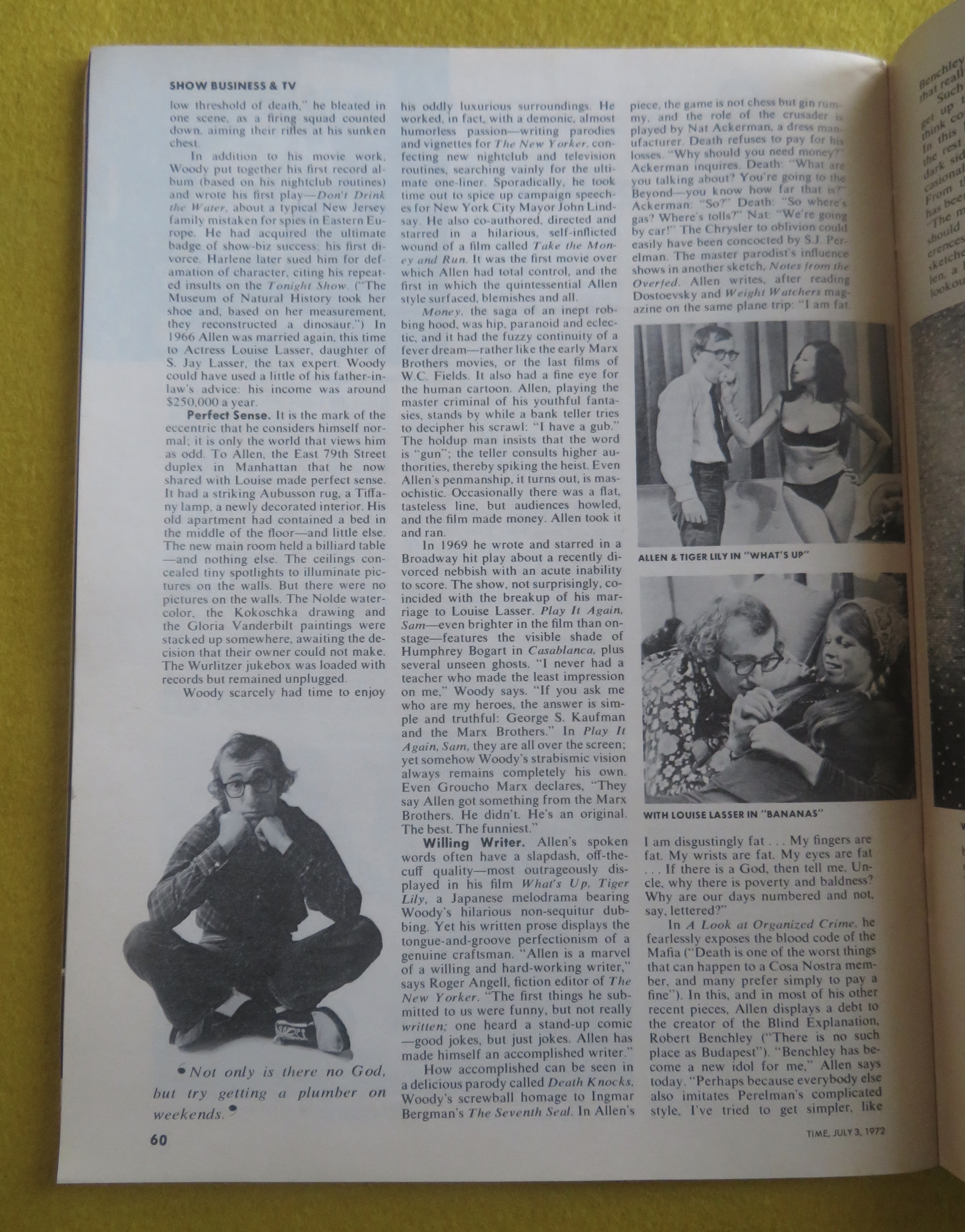 Time Magazine July 3, 1972  Woody Allen