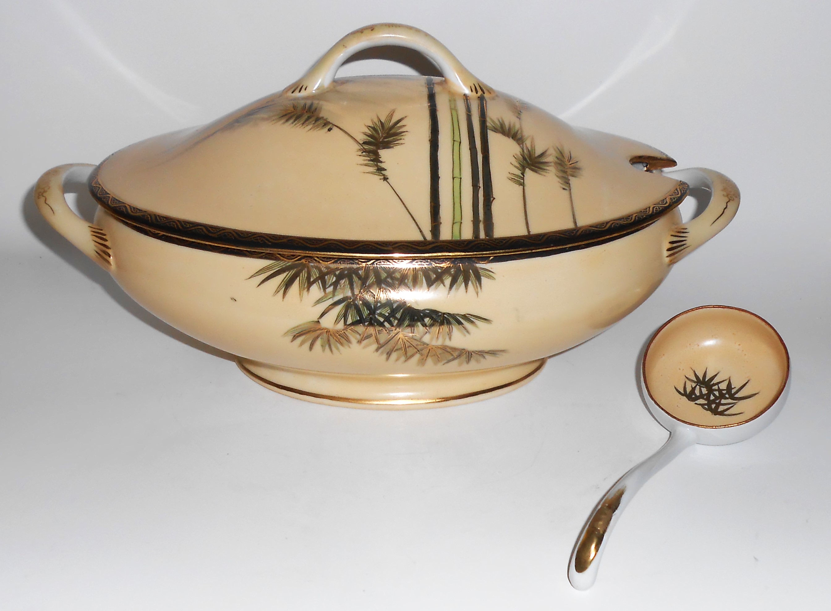 Nishida Japan Porcelain China 22k Yellow Black Bamboo T
